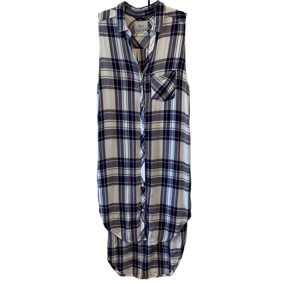 RAILS Jordyn Plaid Tunic Sleeveless Button Up Flannel Top Womens Size L High Low - Picture 1 of 10